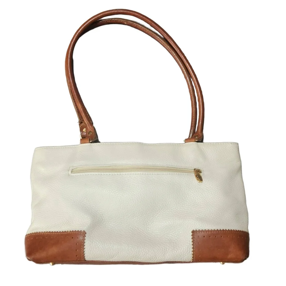 Valentina Italy Leather Handbag White Brown Medium - Picture 3 of 16